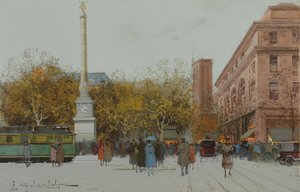 Parigi, La Place du Chatelet da Eugene Galien Laloue